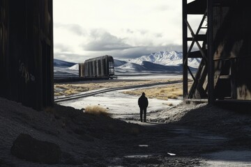 Aufkleber - A person standing near the tracks, waiting for a train