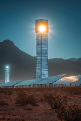 Poster - A tall structure with solar panels installed on the rooftop, providing renewable energy
