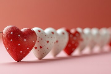 Poster - A collection of red and white hearts arranged on a pink background