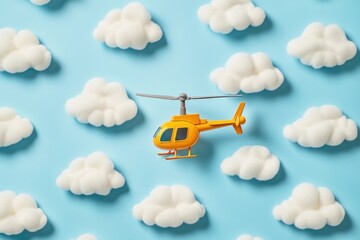 Poster - A yellow helicopter soars through the clouds, perfect for aviation or weather-themed projects