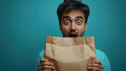 Poster - A person hiding their identity with a brown paper bag, suitable for use in scenes of anonymity or discretion