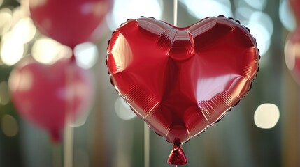 Poster - A red heart shaped balloon suspended from a string