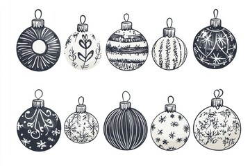 Poster - Set of 12 colorful and detailed hand-drawn Christmas ornaments