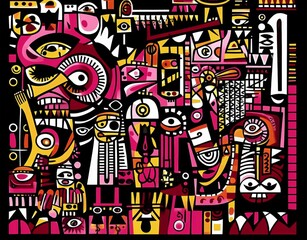 Poster - Abstract cat and rabbit in a contemporary digital artwork