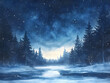 © zanlcon - vast starry sky on mystic winter night aquarel