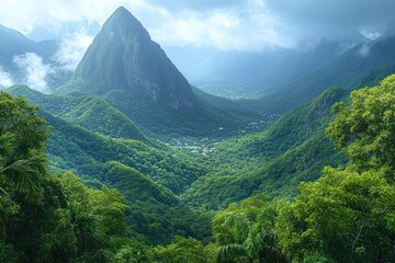 Poster - Mountain landscape with a valley in the foreground, great for travel and nature images
