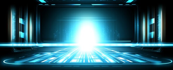 Poster - abstract blue background with rays