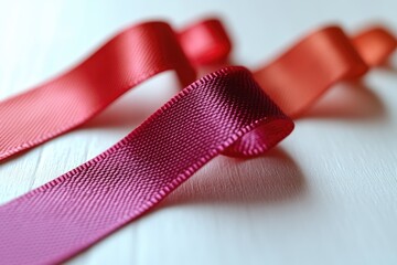 Poster - A pair of ribbons in red and pink colors placed on a white surface