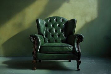 Poster - A green leather chair in a cozy green room setting