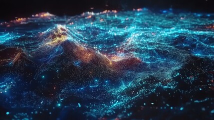 Poster - An abstract digital background using rounded colored lines. Represents an information flow space with big data visualization. Rendered in 3D.