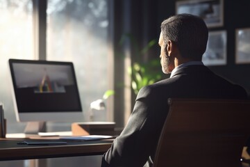 Poster - A person sitting at a desk with a laptop and documents, possibly working or studying