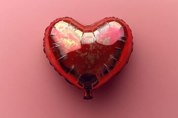 Aufkleber - A bright red heart shaped balloon floating on a soft pink background, perfect for Valentine's Day or any romantic occasion