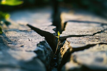 Poster - Small plant growing out of a crack in the ground, great for nature and environment themes