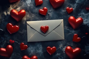 Aufkleber - A romantic envelope with a heart icon surrounded by hearts, suitable for Valentine's Day or love-themed designs