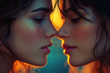 Poster - Two women standing together, friendship and companionship
