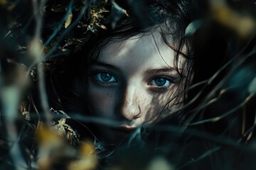 Poster - A close-up shot of a person's face with bright blue eyes