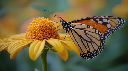 Poster - A monarch butterfly perched on a bright yellow flower
