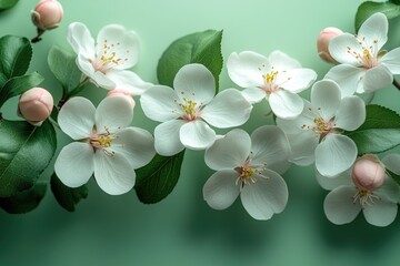 Poster - Close-up shot of white flowers with green leaves