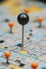 Fototapete - Close-up of a map with pins marking various locations, useful for travel or presentation purposes