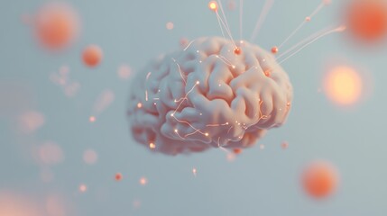 Poster - Visualization of brain concepts through a neural network framework, embedded within the realm of digital innovation, displayed as a stock image, and enhanced with a futuristic design on a light grey