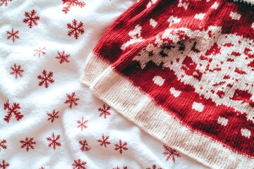 Poster - A cozy knitted sweater laid out on a bed, waiting to be worn