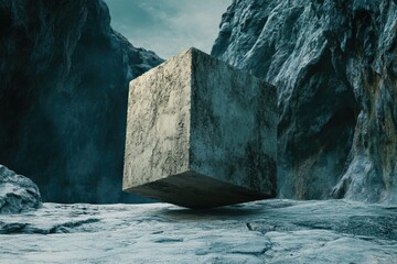 Aufkleber - A large stone block sits atop a snow-covered mountain, offering a scenic view