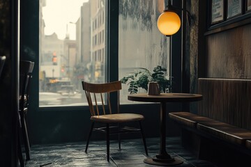 Aufkleber - A small study desk with chair facing a window