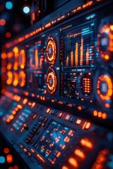 Poster - Close-up of a control panel in a room with various buttons and displays