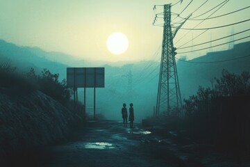 Aufkleber - Couple walking or hiking on a dirt trail, possibly in a rural area