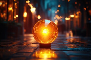 Poster - A clear glass ball perched on a textured tile floor