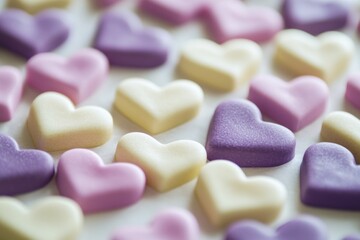 Poster - A colorful table top decorated with many purple and white hearts