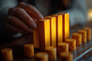 Poster - A close-up shot of a person playing with wooden blocks, great for educational or creative concept illustrations