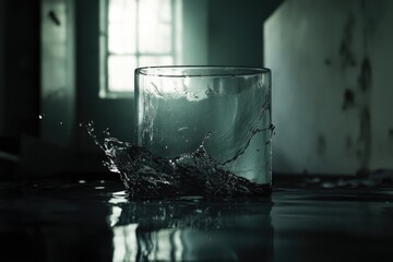 Poster - A clear glass filled with water placed on a table, great for still life photography or as a background element
