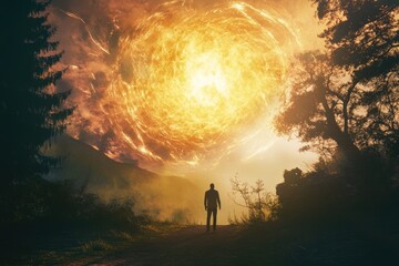 Aufkleber - A person caught in the midst of a massive explosion