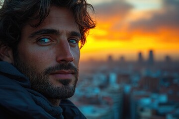 Poster - A person is seen in the foreground while a city skyline is visible in the background