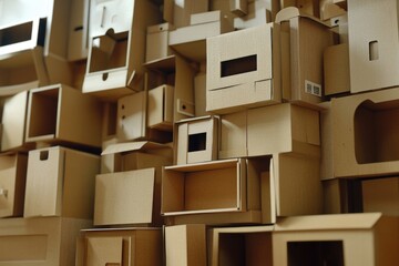 Poster - A pile of cardboard boxes, stacked high and precariously balanced