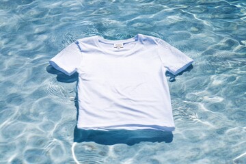 Poster - A white t-shirt floating on the surface of a pool, suitable for use in scenes depicting relaxation or leisure activities