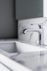 Aufkleber - A modern bathroom sink with a chrome faucet and marble countertop, perfect for interior design or architectural use
