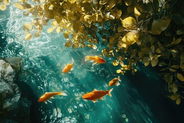 Poster - A group of fish swimming together in a peaceful pond environment