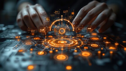 Aufkleber - A person working on their computer with glowing symbols visible as they type