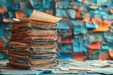 Poster - A stack of papers sits on top of a table