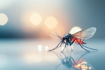 Poster - Insect with Transparent Wings Crawling on a Surface Under Soft Lighting at Dusk