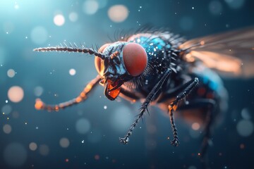 Poster - Close-up view of a colorful fly showcasing intricate details in a vibrant environment
