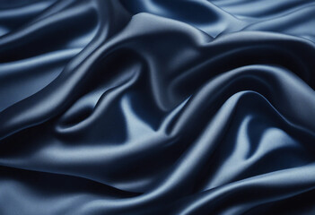 Wall Mural - Beautiful dark blue silk satin background Soft folds on shiny fabric Luxury background with space fo