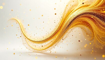 Fototapete - Dynamic golden particle stream curving against a clean white backdrop in digital illustration