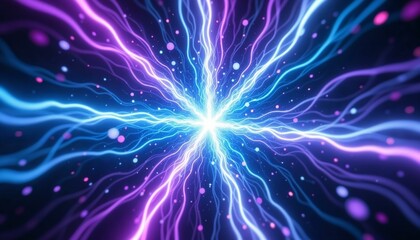 Fototapete - Bright radial starburst effect with blue and violet hues in a magical digital composition
