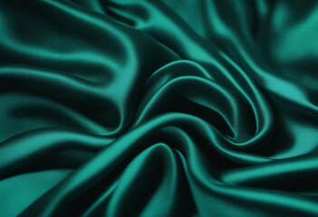 Wall Mural - Dark teal green silk satin Shiny smooth fabric Soft folds Luxury background with space for design we