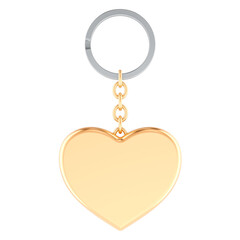 Poster - Golden Key chain with heart. 3D rendering isolated on transparent background