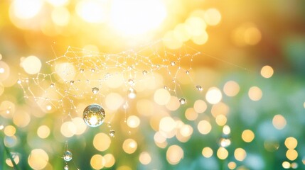 Intricate Spiderweb Glistening with Morning Dew