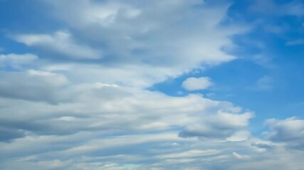 Wall Mural - Beautiful blue sky with clouds on bright sunny day for abstract background. White clouds moving towards the horizon.